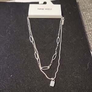 Nine West Silver-Tone Layered Necklace with Tag Pendant